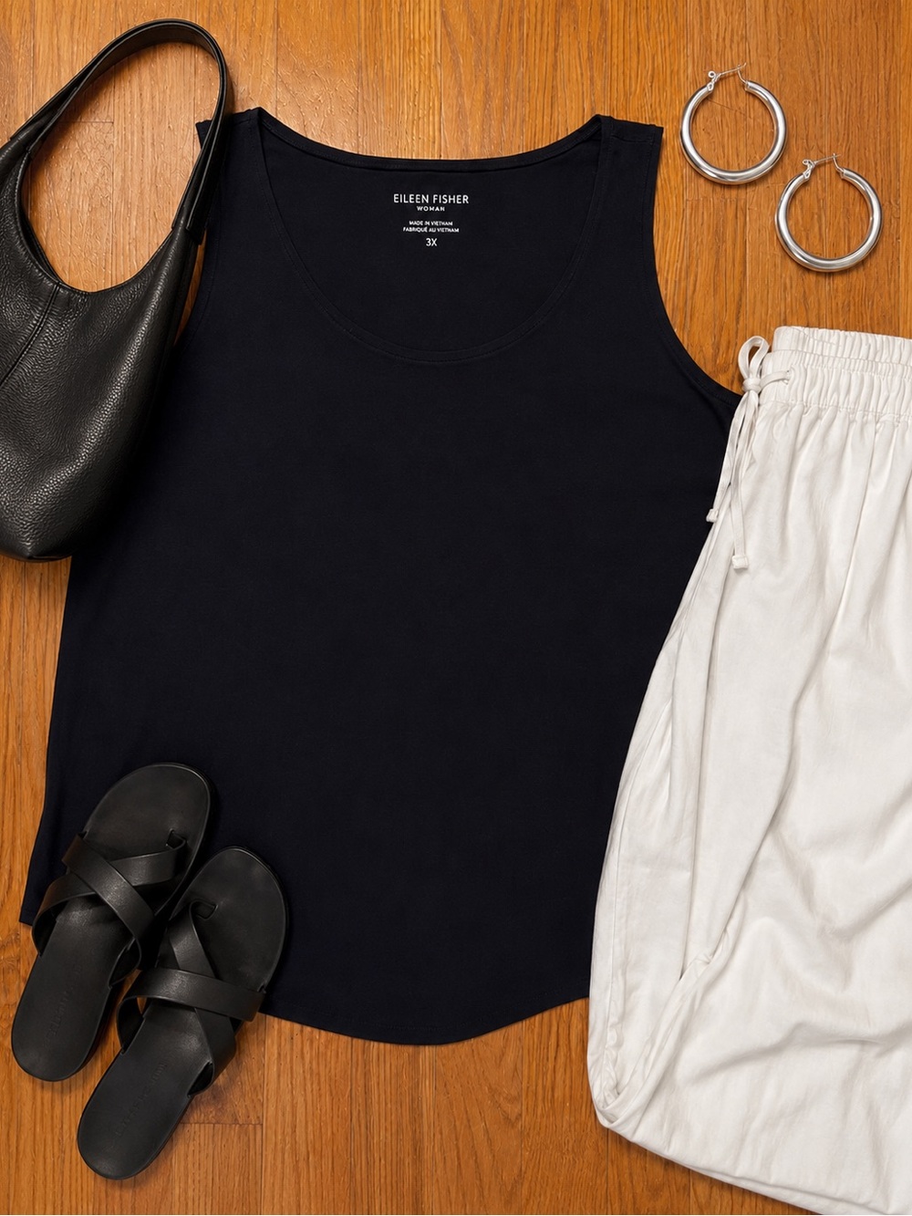 Eileen Fisher Woman 3X Black Scoop Neck Stretch Tank Top Plus Size